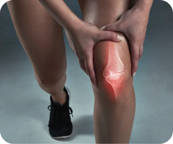 Patient experiencing knee pain before meniscus repair — illustration of meniscus tear treated with circumferential compression stitch