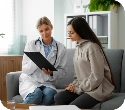 Doctor reviewing treatment options with a patient for a meniscus tear, including the circumferential compression stitch meniscus repair technique